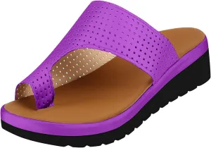 oiangi Womens Toe Ring Wedge Sandals Dressy Casual Slip-on Platform Slippers Summer Beach Travel Shoes Comfortable Open Toe Non-Slip Flip Flop Shoes
