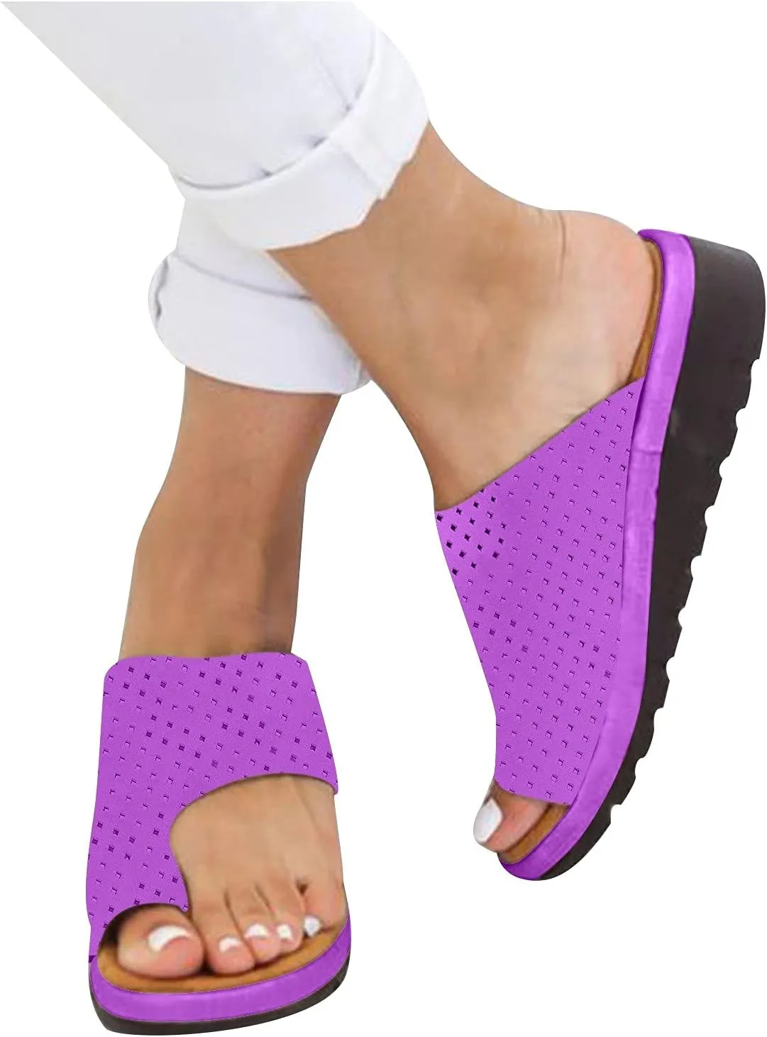 oiangi Womens Toe Ring Wedge Sandals Dressy Casual Slip-on Platform Slippers Summer Beach Travel Shoes Comfortable Open Toe Non-Slip Flip Flop Shoes