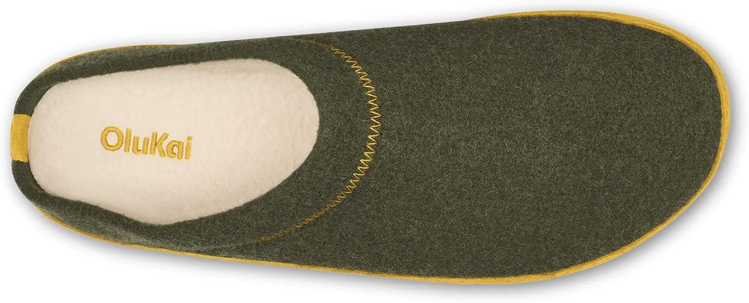 OLUKAI Hamani Hulu Men's Wool Mule Slippers, Soft & Comfortable Slippers with Premium Materials, Sheepskin Shearling & Italian Felt, All-Day Wear