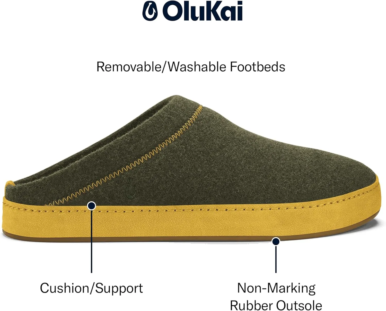 OLUKAI Hamani Hulu Men's Wool Mule Slippers, Soft & Comfortable Slippers with Premium Materials, Sheepskin Shearling & Italian Felt, All-Day Wear