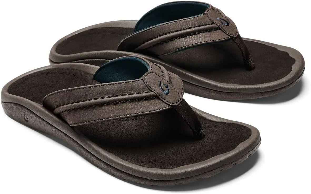 OLUKAI Hokua Men's Beach Sandals, Quick-Dry Flip-Flop Slides, Water Resistant & Wet Grip Rubber Soles, Compression Molded Footbed & Soft Comfort Fit