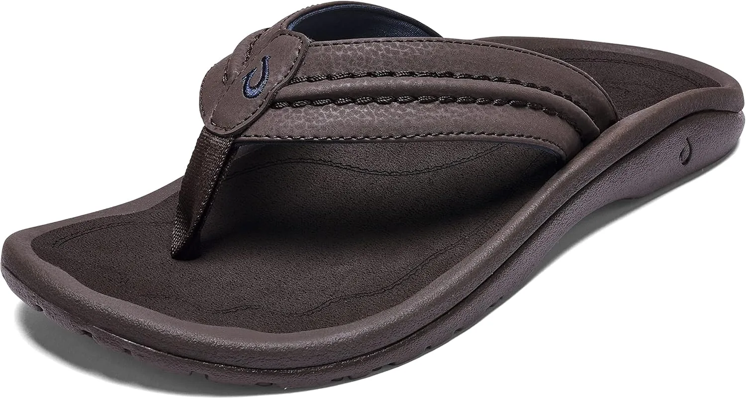 OLUKAI Hokua Men's Beach Sandals, Quick-Dry Flip-Flop Slides, Water Resistant & Wet Grip Rubber Soles, Compression Molded Footbed & Soft Comfort Fit