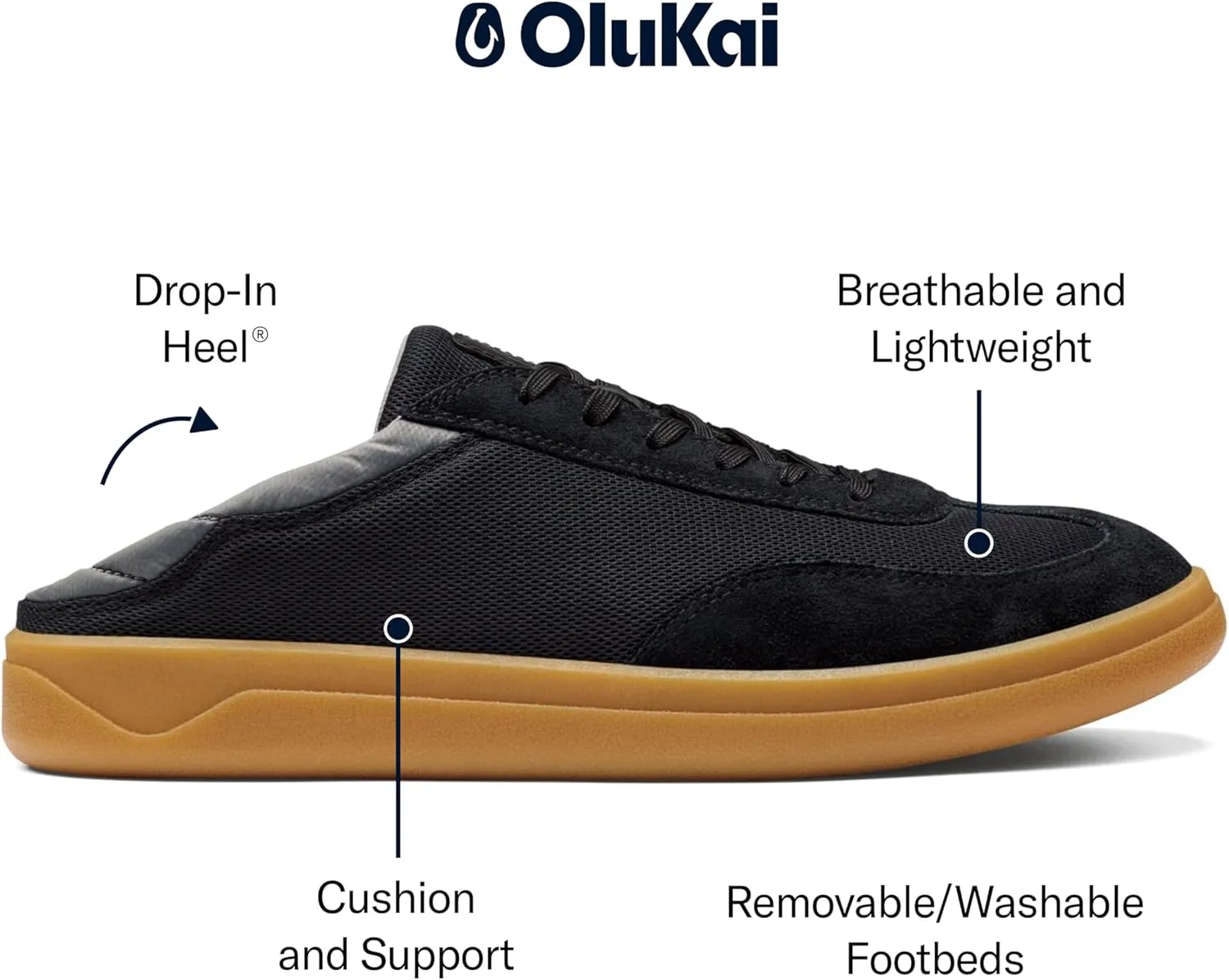 OLUKAI Punini Men's Everyday Sneaker, Classic Lace-Up Design & Countoured Footbed, Comfort Fit & Wet Grip Rubber Soles, Durable & Supportive