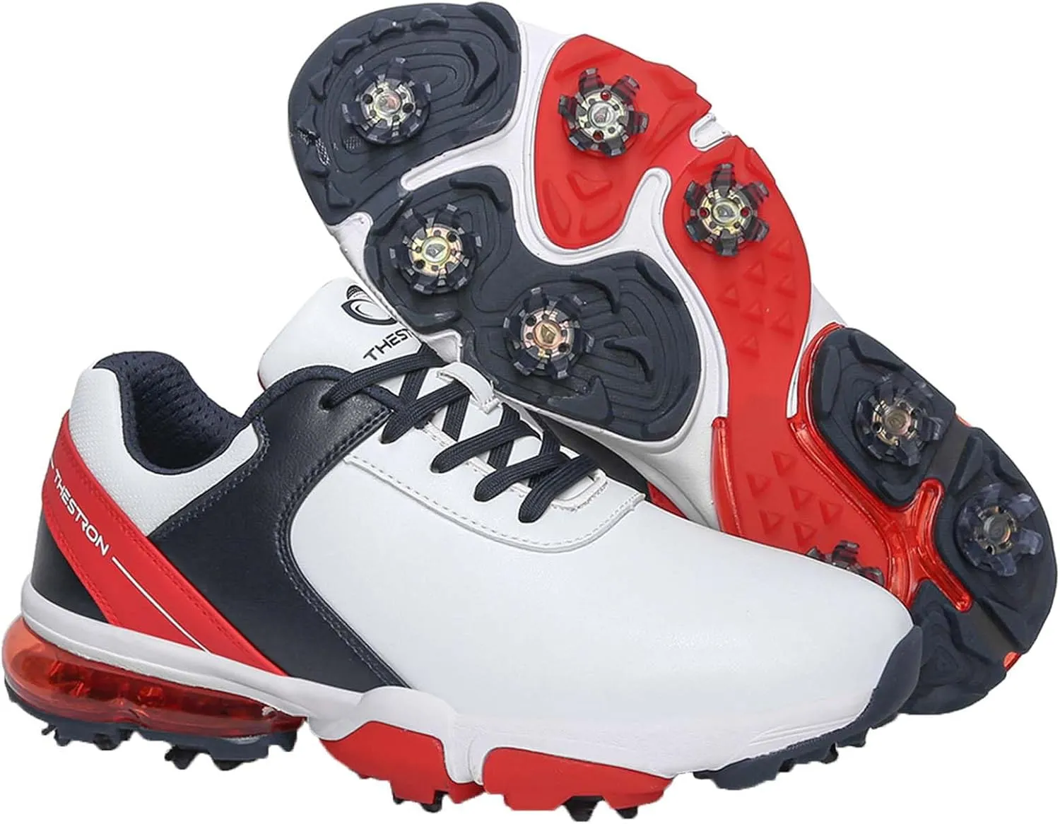 ONAIC Golf Shoes Men with Spikes Leather Golf Shoes Waterproof for Outdoor Trainers Golfing
