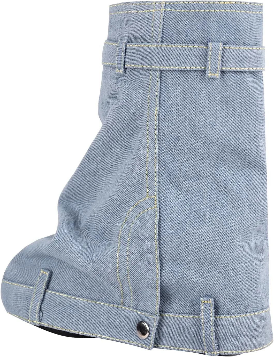 onlymaker Denim Canvas Wedge Platform Calf Boots Round Toe Pull-up Padlock Fold over Booties