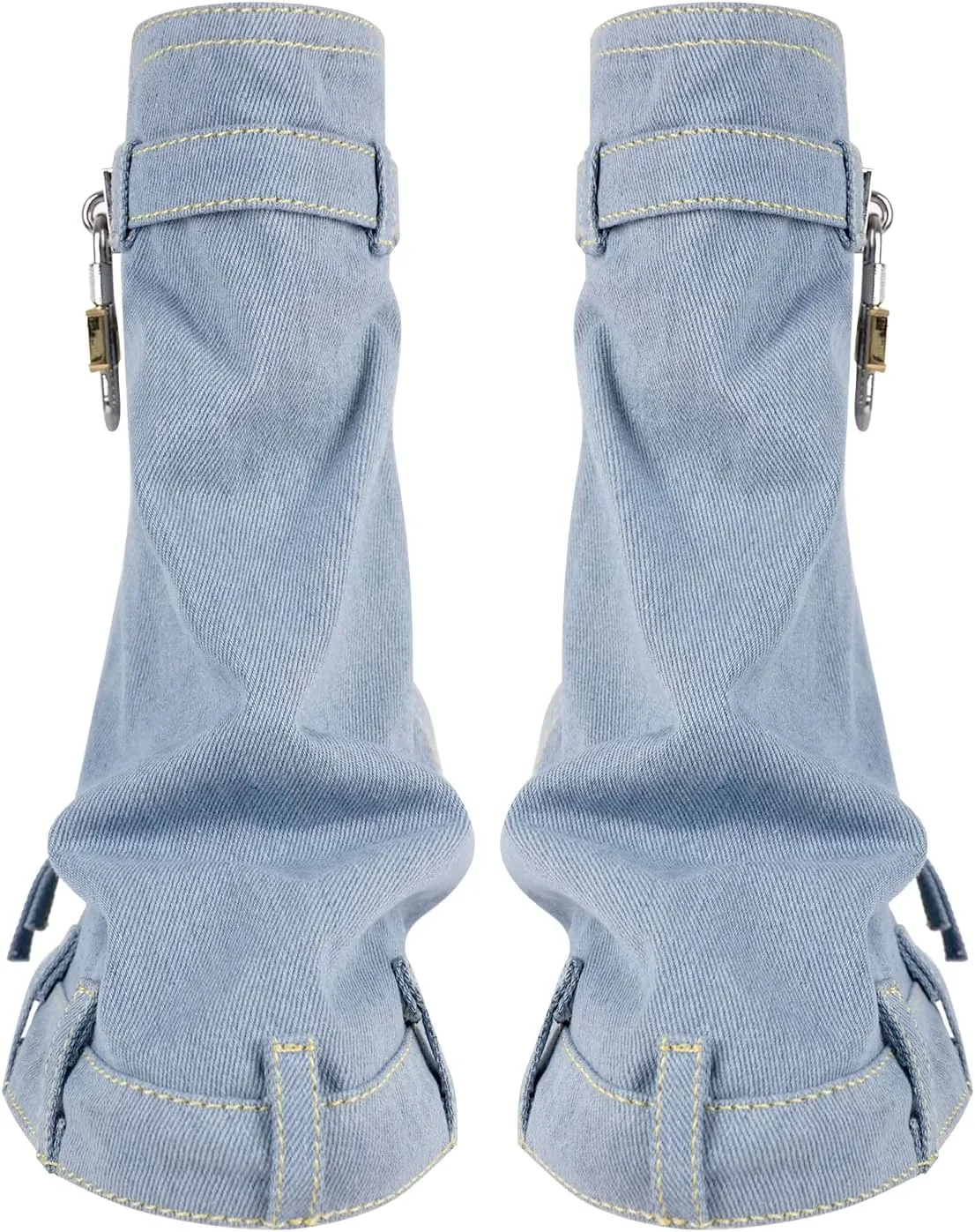 onlymaker Denim Canvas Wedge Platform Calf Boots Round Toe Pull-up Padlock Fold over Booties