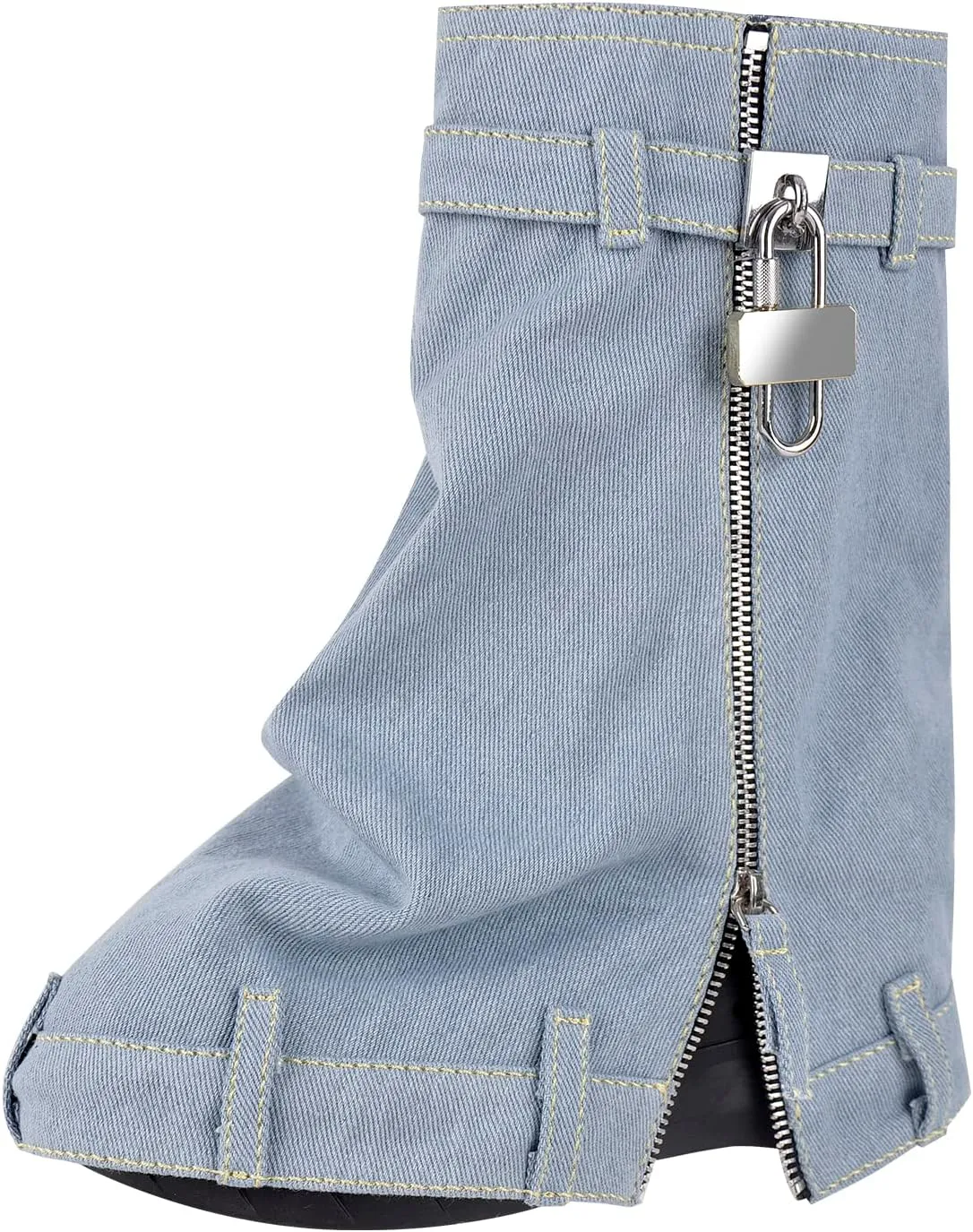 onlymaker Denim Canvas Wedge Platform Calf Boots Round Toe Pull-up Padlock Fold over Booties