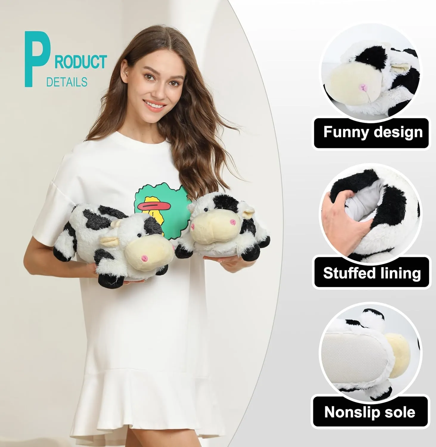 Onmygogo Indoor Fuzzy Winter Animal Panda and Cow Plush Slippers for Adult Women Men Boys Girls Kids