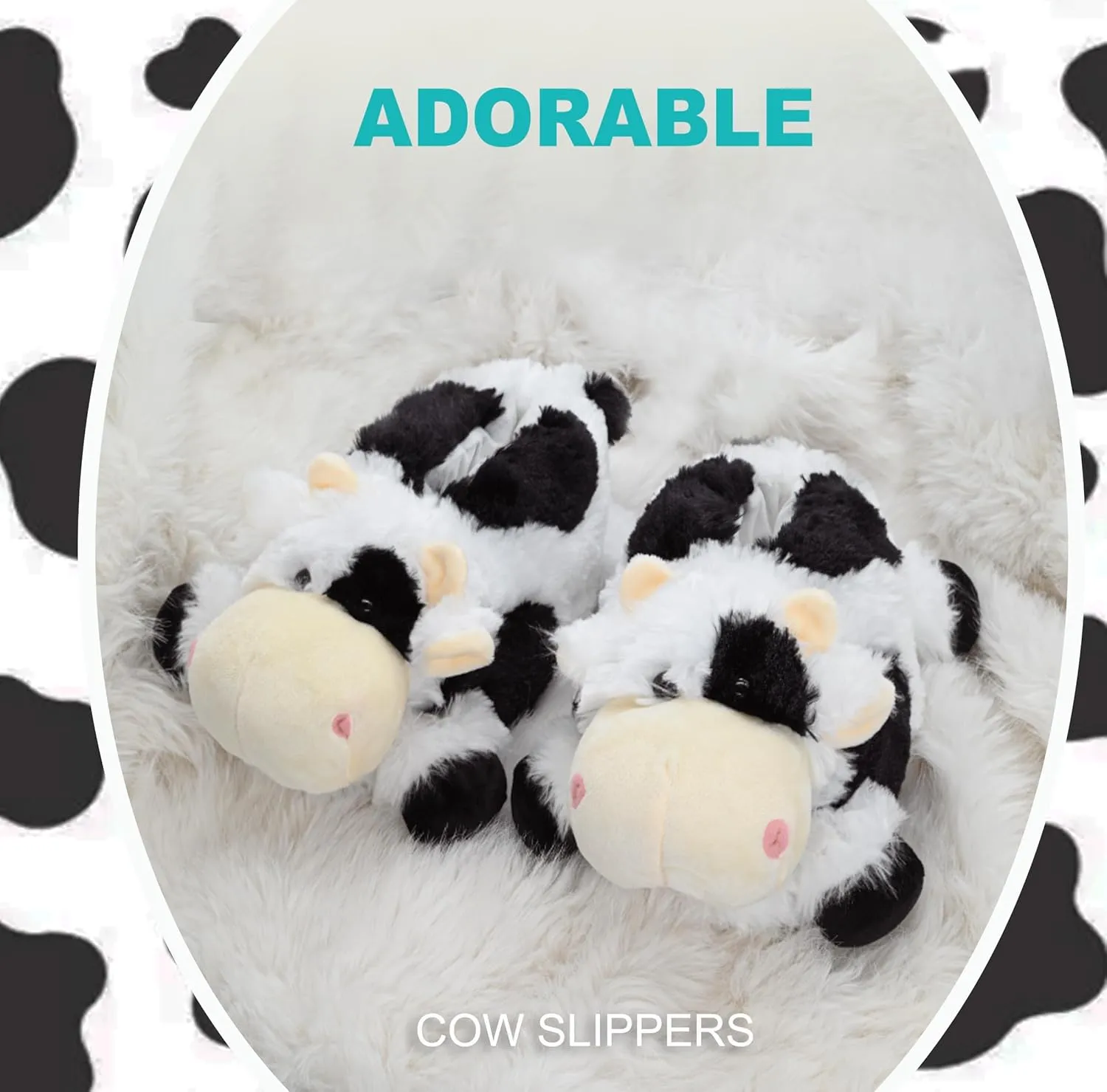 Onmygogo Indoor Fuzzy Winter Animal Panda and Cow Plush Slippers for Adult Women Men Boys Girls Kids