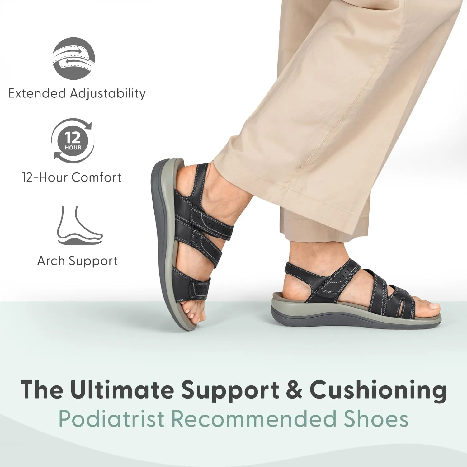 Orthofeet Women's Orthopedic Leather Adjustable Naxos Sandals