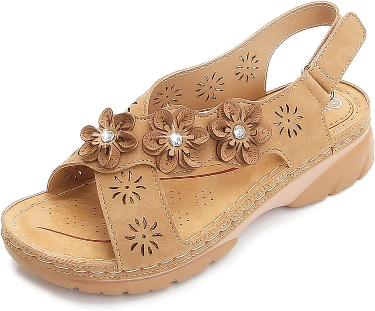 Orthopedic Sandals for Women Non Slip Comfortable Low Wedge Sandals Open Toe Cross Strappy Flowers Walking Shoes Slingback Casual Summer Beach Sandal