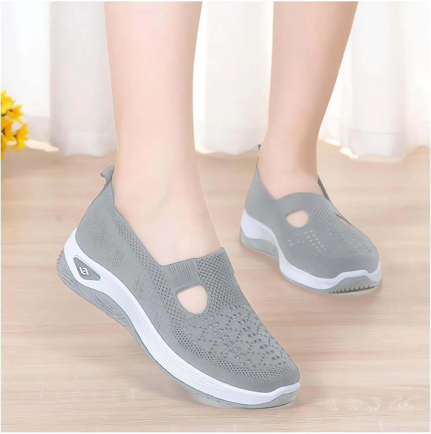 Orthopedic Shoes for Women Breathable Mesh Knitted Woven Low Top Walking Shoes Hands Free Slip On Sneakers Soft Sole Arch Support Non-Slip Shoe Diabetic Foam Walking Shoe