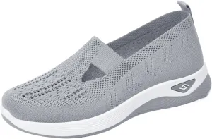 Orthopedic Shoes for Women Breathable Mesh Knitted Woven Low Top Walking Shoes Hands Free Slip On Sneakers Soft Sole Arch Support Non-Slip Shoe Diabetic Foam Walking Shoe