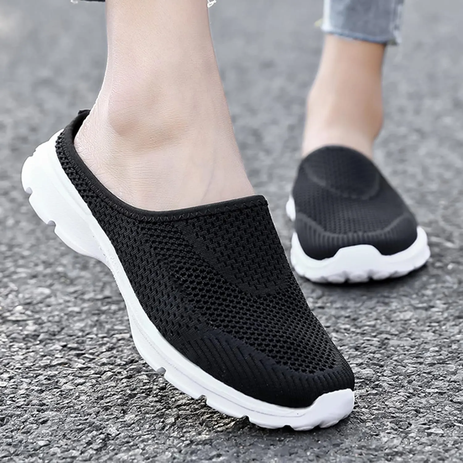 Orthopedic Slip On Shoes for Women Knitted Mesh Casual Mules Lightweight Breathable Sneakers Loafer Slingback Walking Shoes