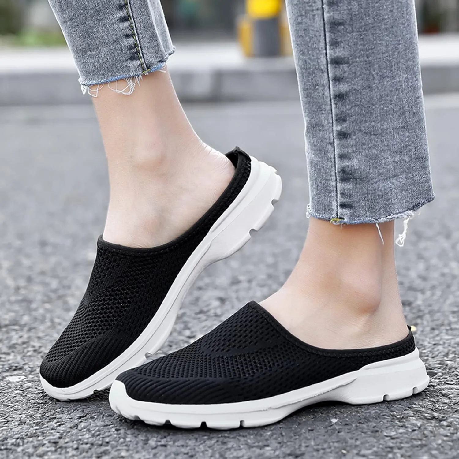 Orthopedic Slip On Shoes for Women Knitted Mesh Casual Mules Lightweight Breathable Sneakers Loafer Slingback Walking Shoes