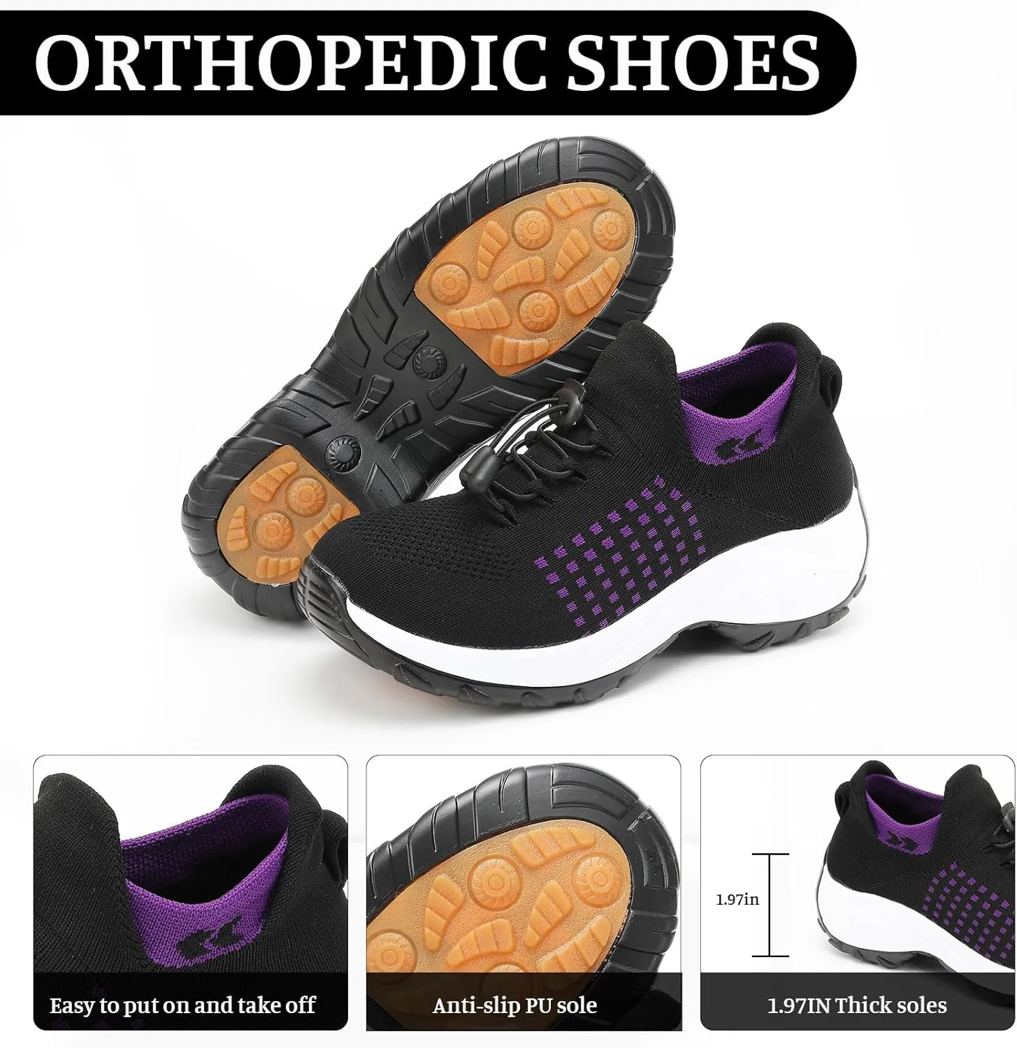 Orthopedic Sneakers for Women Men Adjustable Elastic Strap Trainers Shoes,Lightweight Breathable Damping Air Cushion Sneakers Non-Slip Platform Waterproof Comfort Soles Sports Shoes with Arch Support