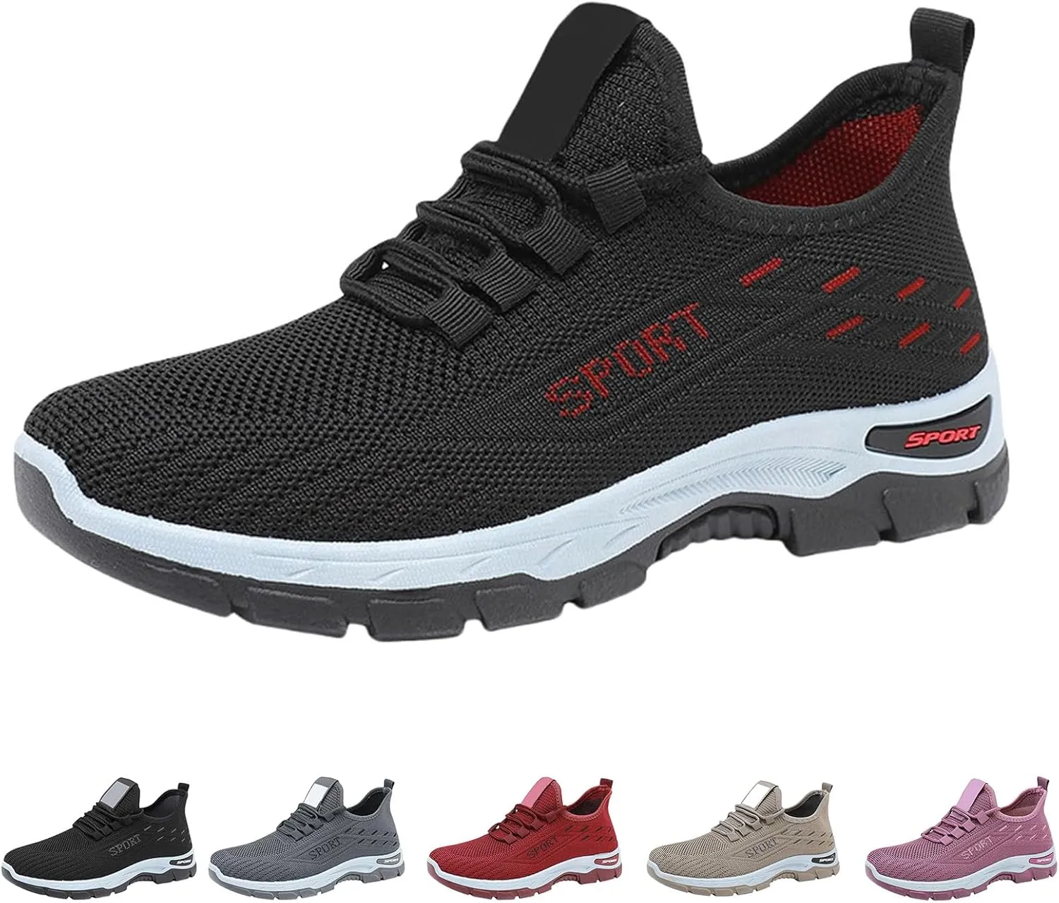 Orthowear Shoes for Women Men Lightweight Non Slip Tennis Athletic Shoes,Soft-Soled&Arch Support Gym Tennis Athletic Sneakers,Knitted Mesh Breathable Comfort Orthopedic Sneakers with Wide Toe Box