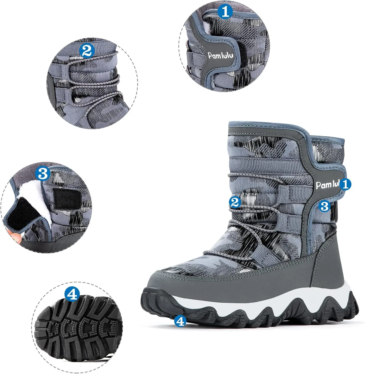 Outdoor Slip Resistant Warm Waterproof Boys Winter Snow Boots for Kids Toddler
