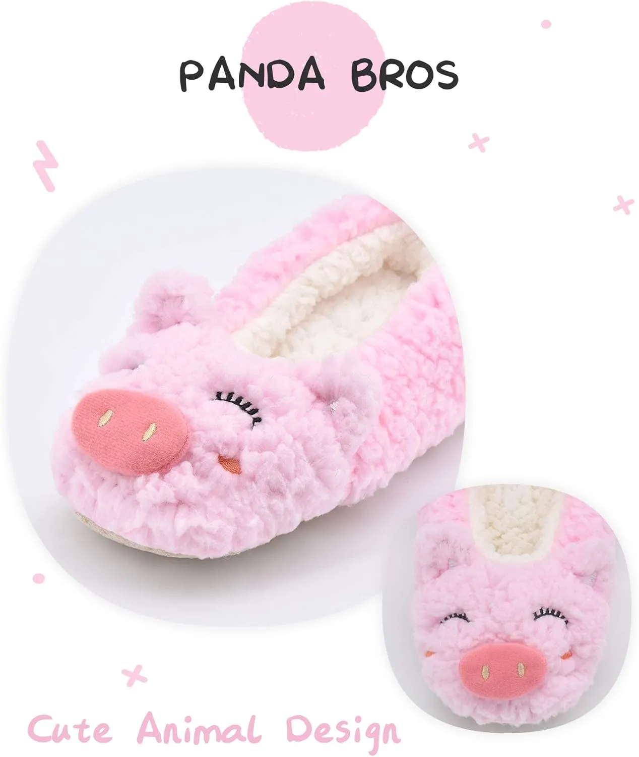 Panda Bros Kid's Animal Slipper Socks, Cartoon Cozy Fleece Indoor Slipper, Fluzzy Warm bedroom Shoes
