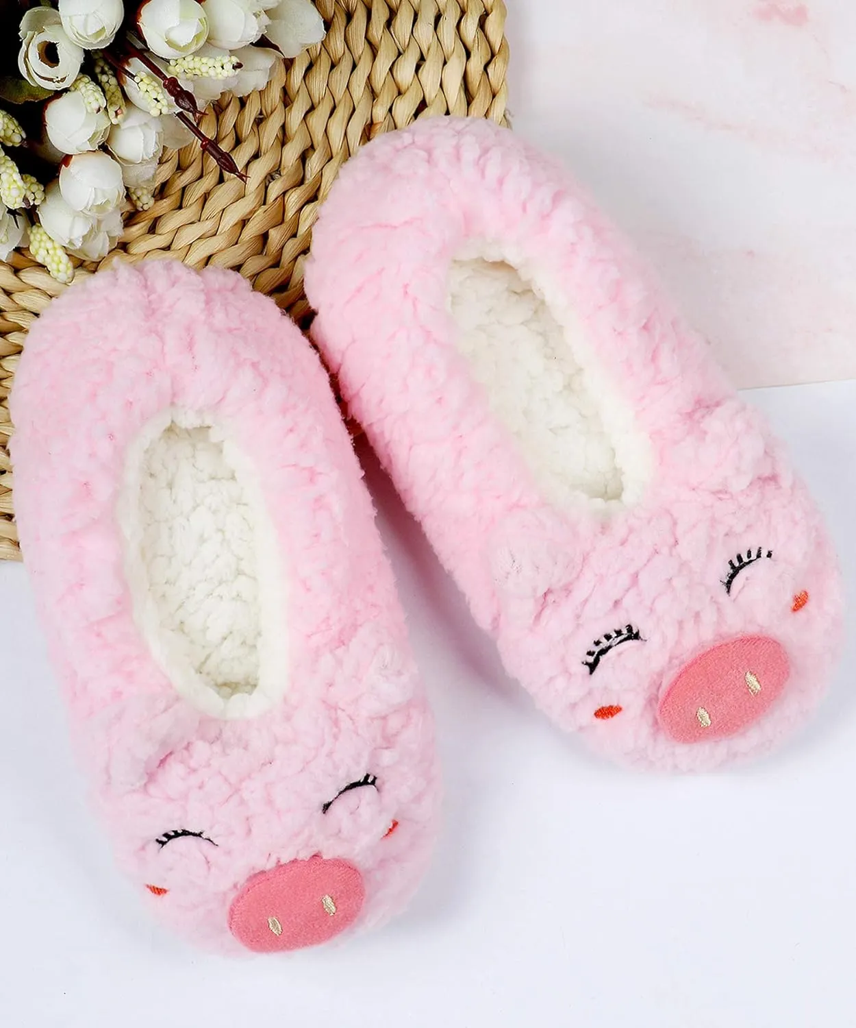 Panda Bros Kid's Animal Slipper Socks, Cartoon Cozy Fleece Indoor Slipper, Fluzzy Warm bedroom Shoes