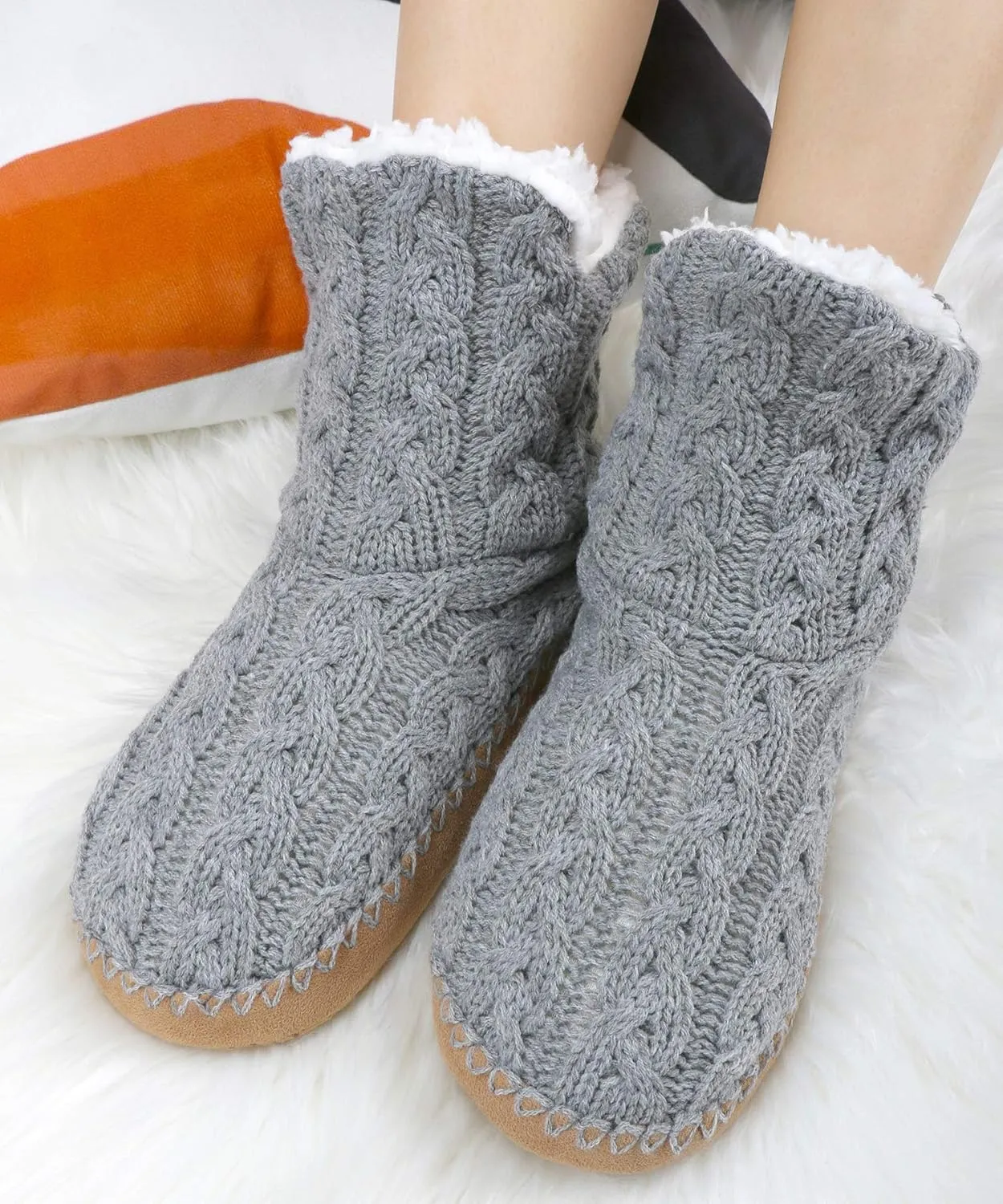 Panda Bros Slipper Socks For Women With Grippers, Fuzzy Womens Slipper Booties With Non Slip Bottoms, Cozy Warm House Slippers