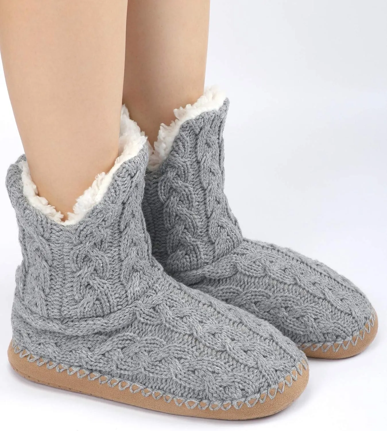Panda Bros Slipper Socks For Women With Grippers, Fuzzy Womens Slipper Booties With Non Slip Bottoms, Cozy Warm House Slippers