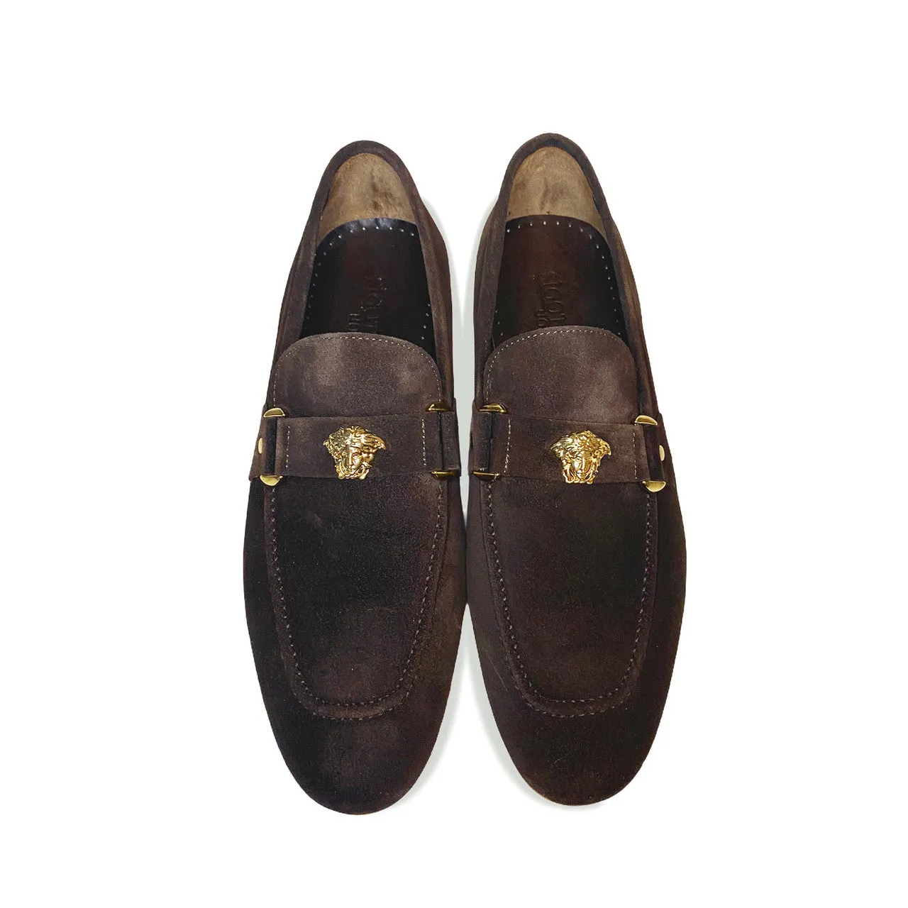 Pelle Line Lucas- Loafer with Medusa ornament- Brown Suede