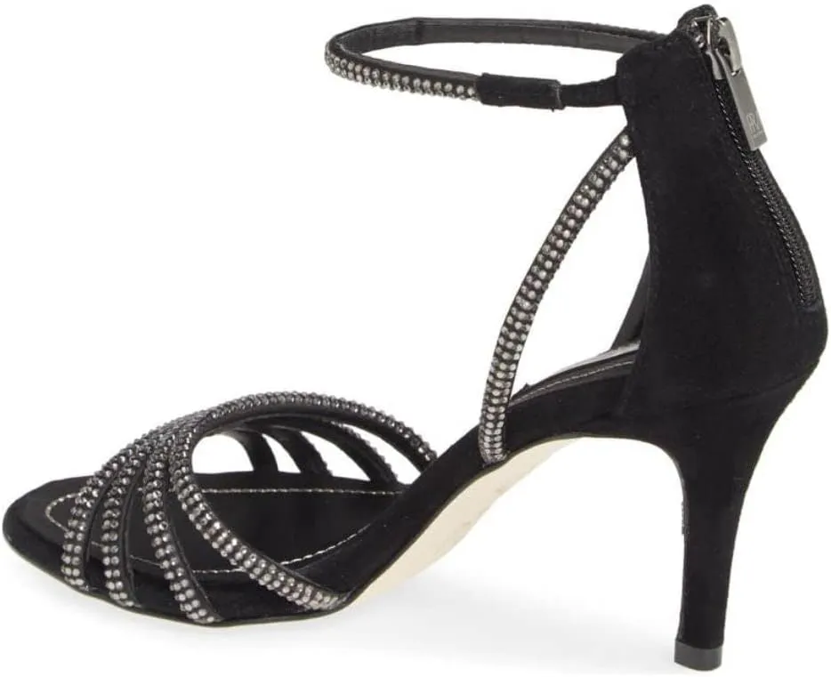 Pelle Moda Roux Black Satin Kid Suede Sandals