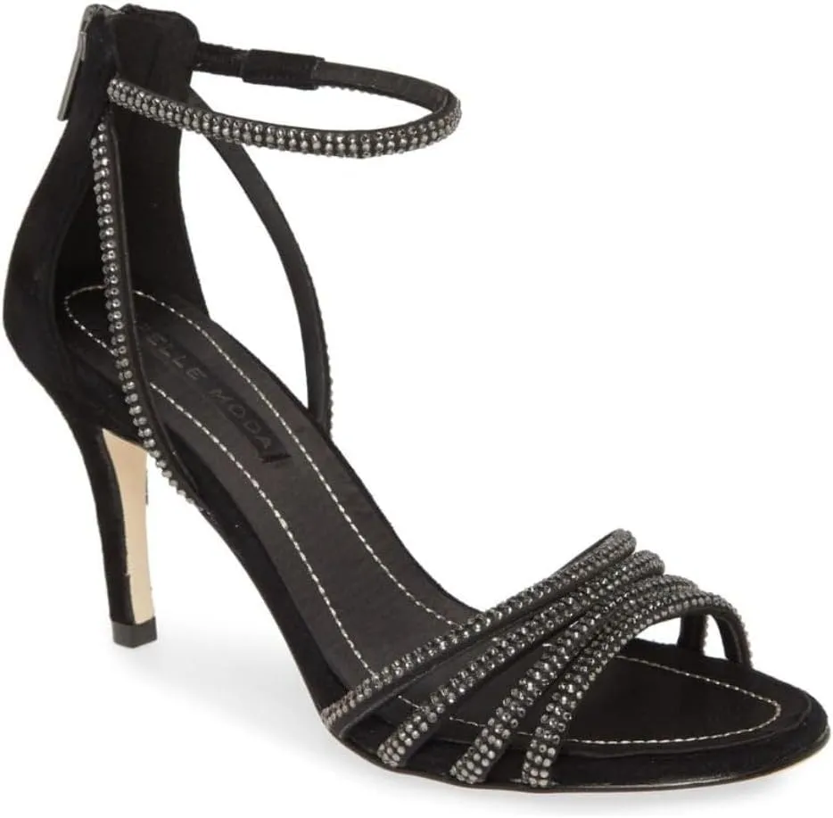 Pelle Moda Roux Black Satin Kid Suede Sandals