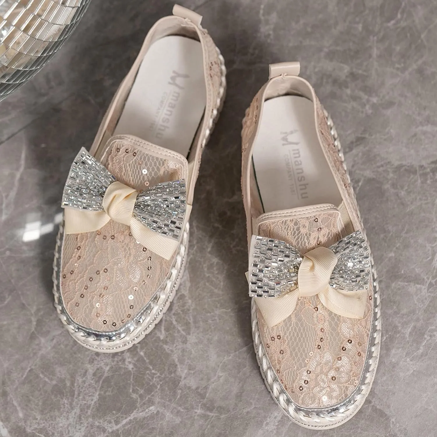 Platform Rhinestones Glitter Sneaker for Women Sparkle Slip On Comfort Sneaker Flat Loafer Casual Shoes