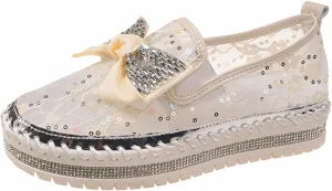 Platform Rhinestones Glitter Sneaker for Women Sparkle Slip On Comfort Sneaker Flat Loafer Casual Shoes