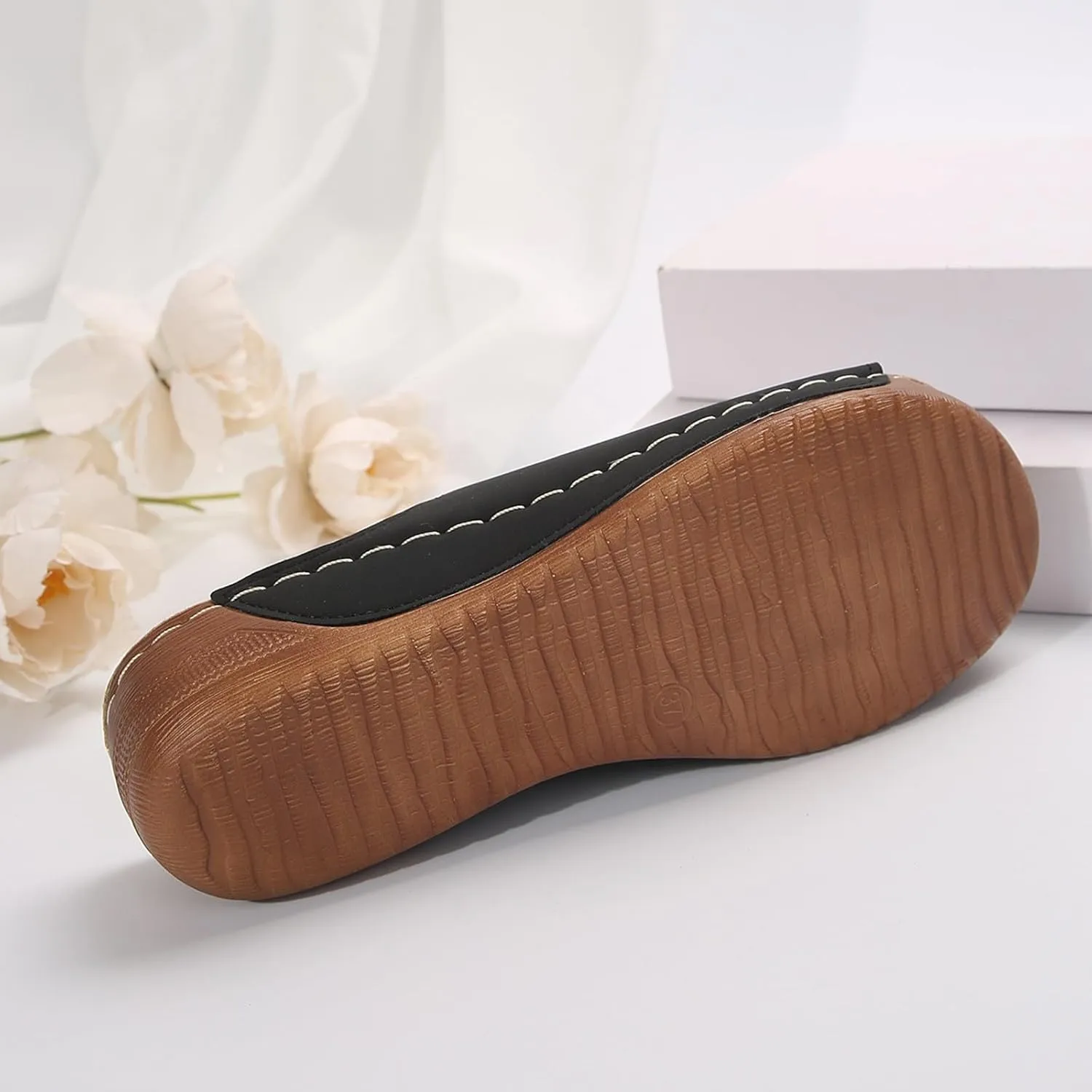 Platform Sandals Women Summer Orthopedic Arch Support Flat Slip on Wide Width Leather Wedge Sandals Damping Sole Upgradation Stretch Lightweight Heels Sandals Diabetic Walking Shoes