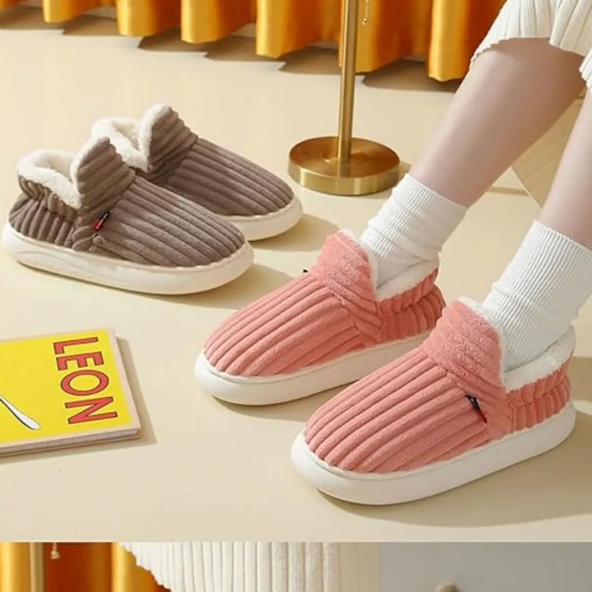 Pluffi Cozy Stylish Slipper, Pluffi Slipper Booties, Winter Faux Fur Lined Plush House Cloud Slides Women Men