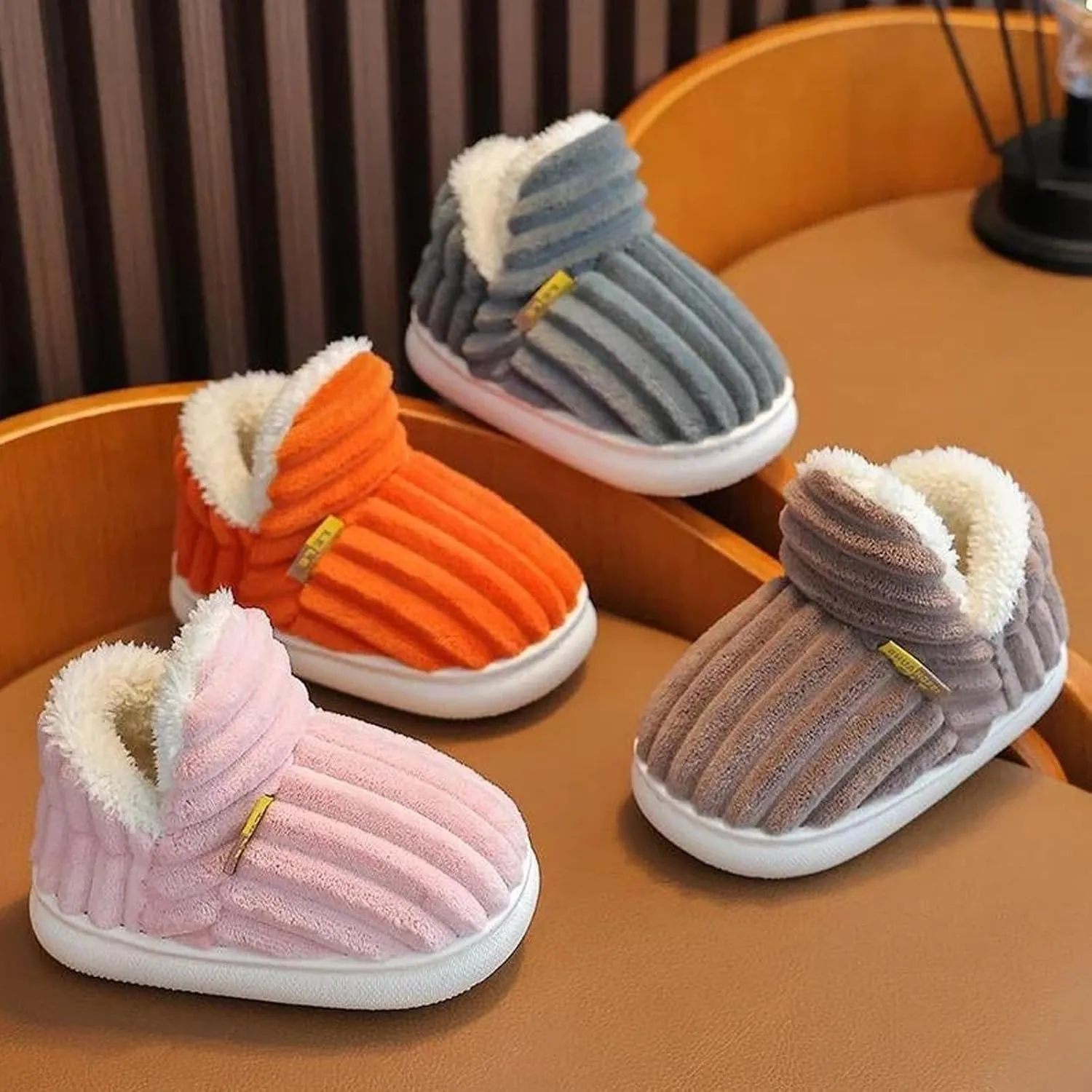 Pluffi Slipper Booties Kids, Winter Fuzzy Plush Warm Cute Non-Slip Thick-Soled Cozy Stylish Children House Shoes For Boys And Girls