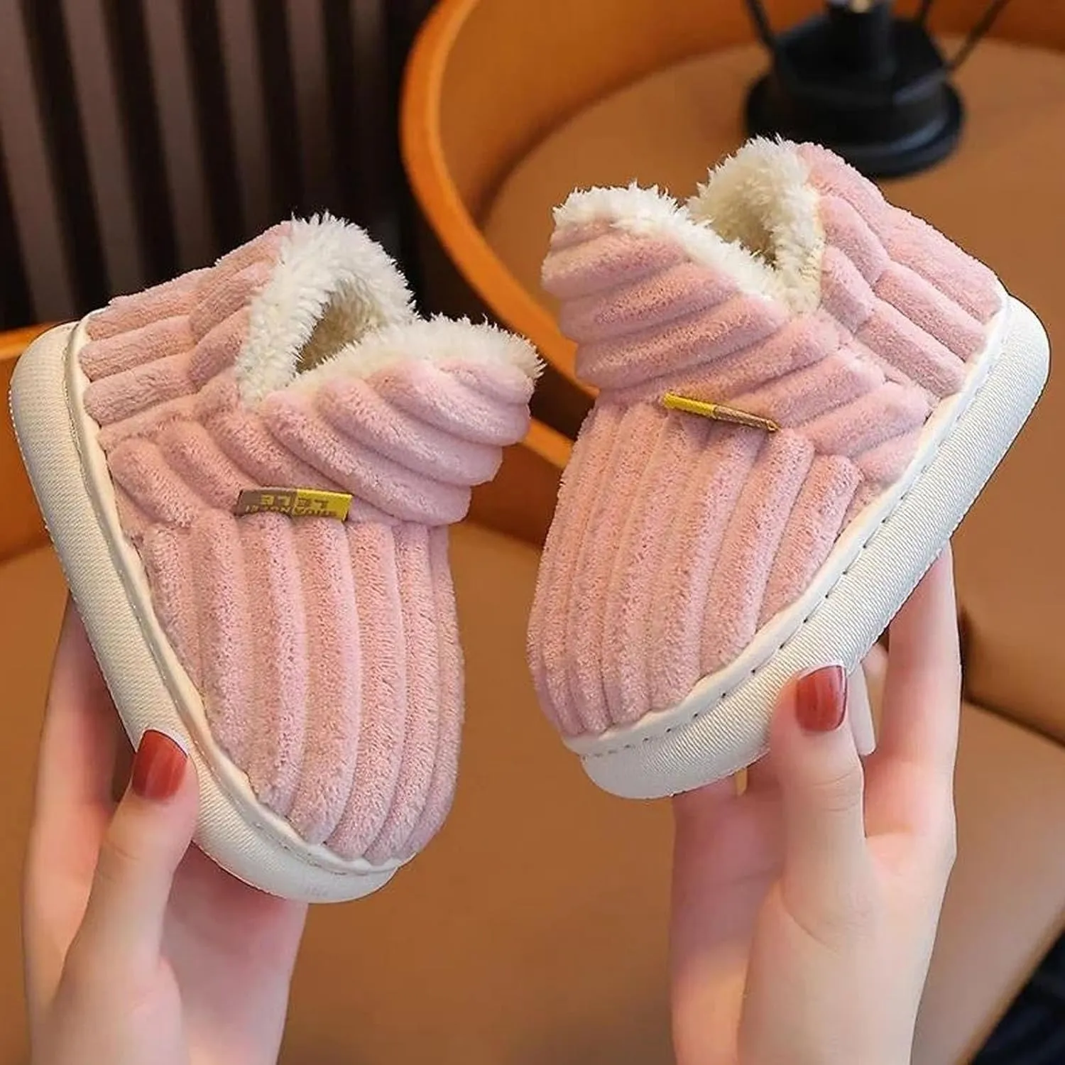 Pluffi Slipper Booties Kids, Winter Fuzzy Plush Warm Cute Non-Slip Thick-Soled Cozy Stylish Children House Shoes For Boys And Girls