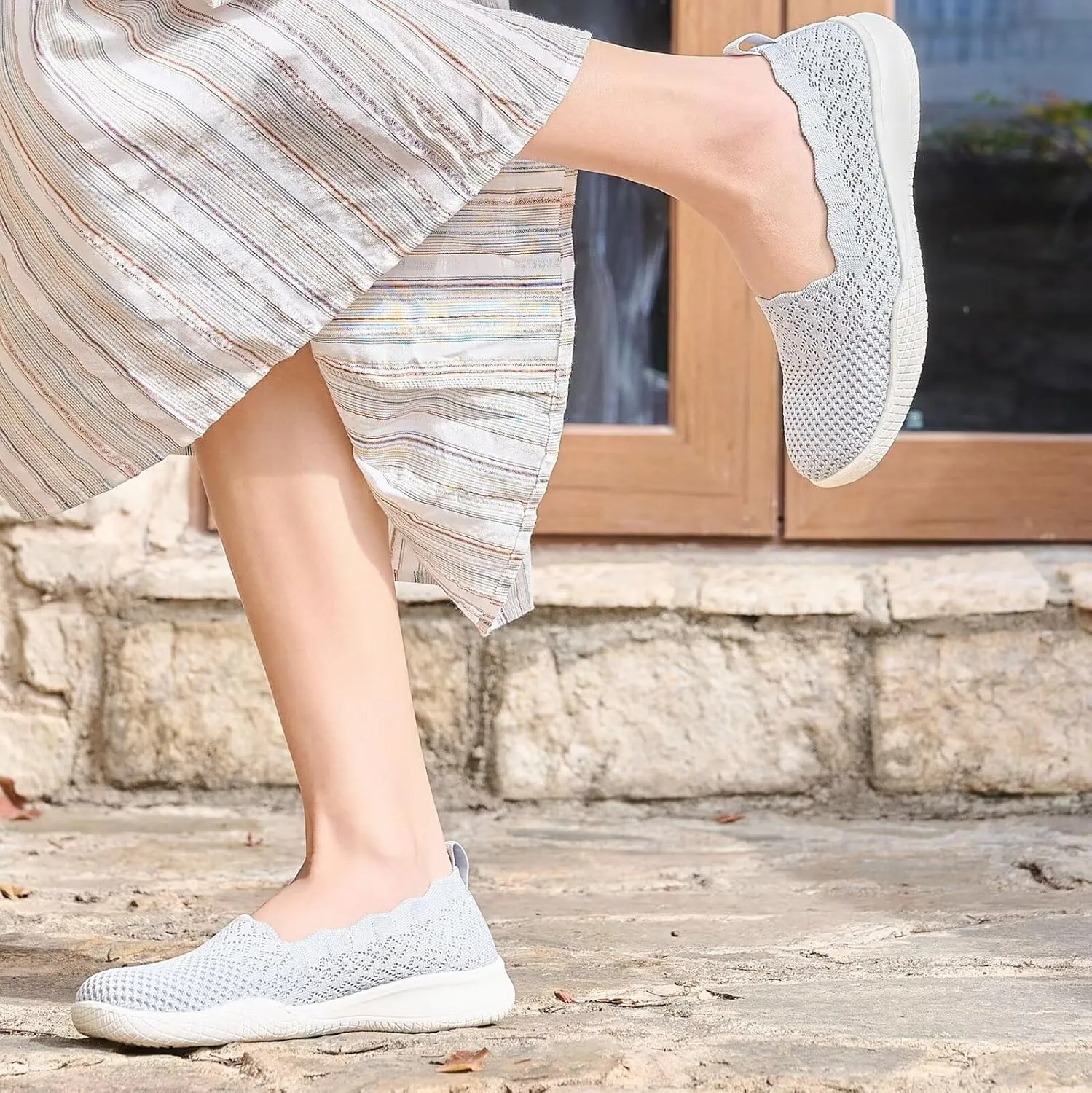 poemlady Women's Walking Shoes - Mesh Slip on Sneaker Knit Round Toe Casual Memory Foam Low Wedge Nurse Shoes for Work