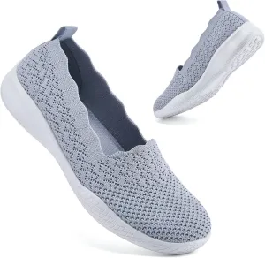 poemlady Women's Walking Shoes - Mesh Slip on Sneaker Knit Round Toe Casual Memory Foam Low Wedge Nurse Shoes for Work