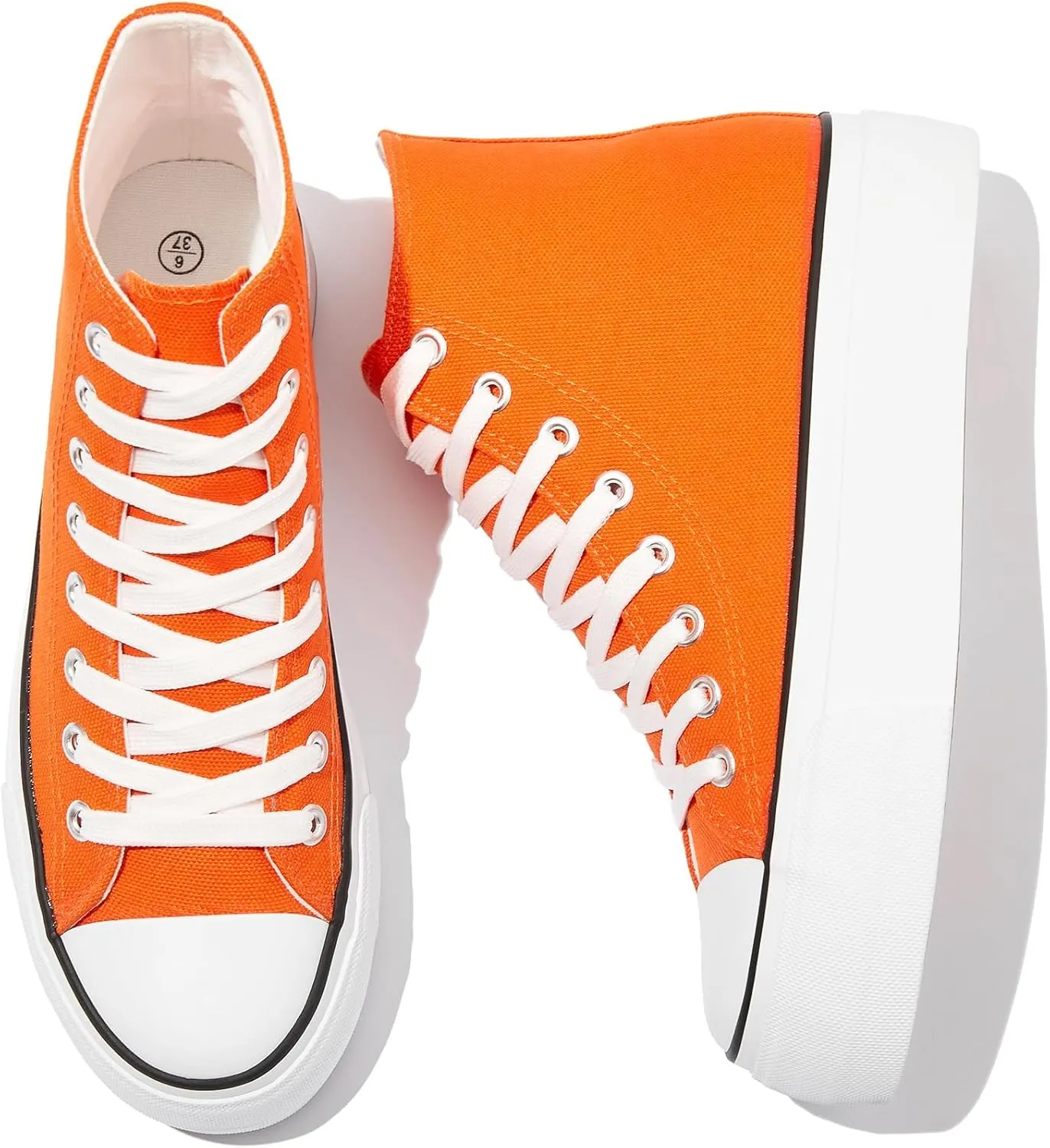 POVOGER Platform Sneakers for Women Fashion High Top Canvas Shoes White Womens Platform Shoes Casual Lace Up Mid Top Shoes
