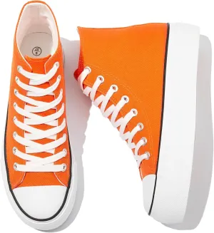 POVOGER Platform Sneakers for Women Fashion High Top Canvas Shoes White Womens Platform Shoes Casual Lace Up Mid Top Shoes