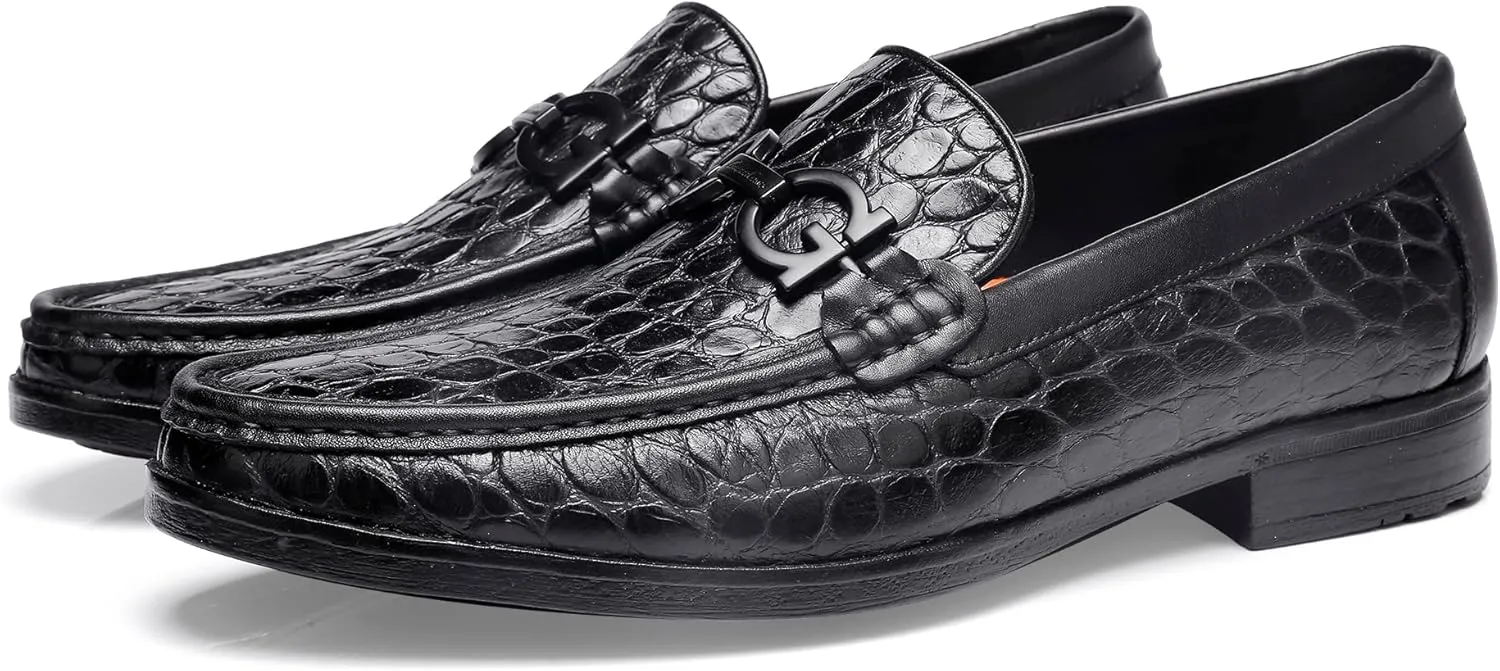 Premium Dress Shoes for Men, Classic Alligator Printed Business Leather Dress Slip on Loafer Shoes for Mens