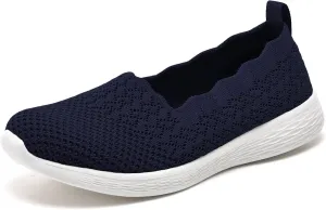 Puxowe Women's Slip on Walking Loafer Shoes-Lightweight Flat Shoes for Women Low-Top Round Toe Knit Memory Foam Sneaker
