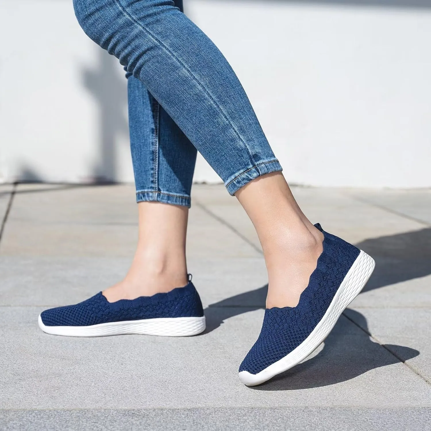 Puxowe Women's Slip on Walking Loafer Shoes-Lightweight Flat Shoes for Women Low-Top Round Toe Knit Memory Foam Sneaker