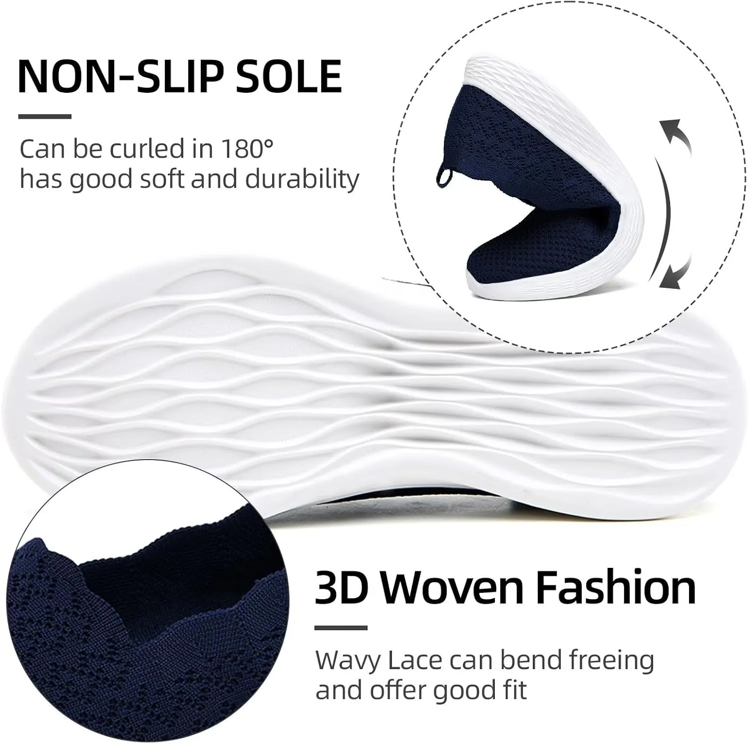Puxowe Women's Slip on Walking Loafer Shoes-Lightweight Flat Shoes for Women Low-Top Round Toe Knit Memory Foam Sneaker