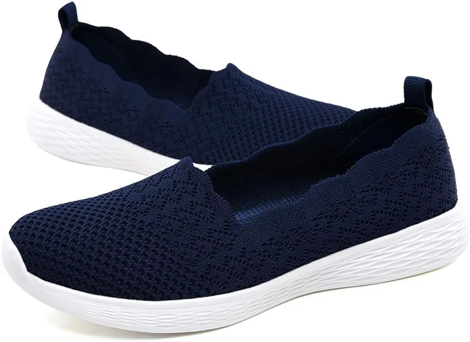Puxowe Women's Slip on Walking Loafer Shoes-Lightweight Flat Shoes for Women Low-Top Round Toe Knit Memory Foam Sneaker