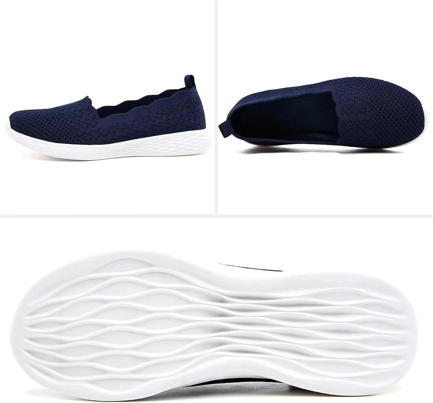 Puxowe Women's Slip on Walking Loafer Shoes-Lightweight Flat Shoes for Women Low-Top Round Toe Knit Memory Foam Sneaker