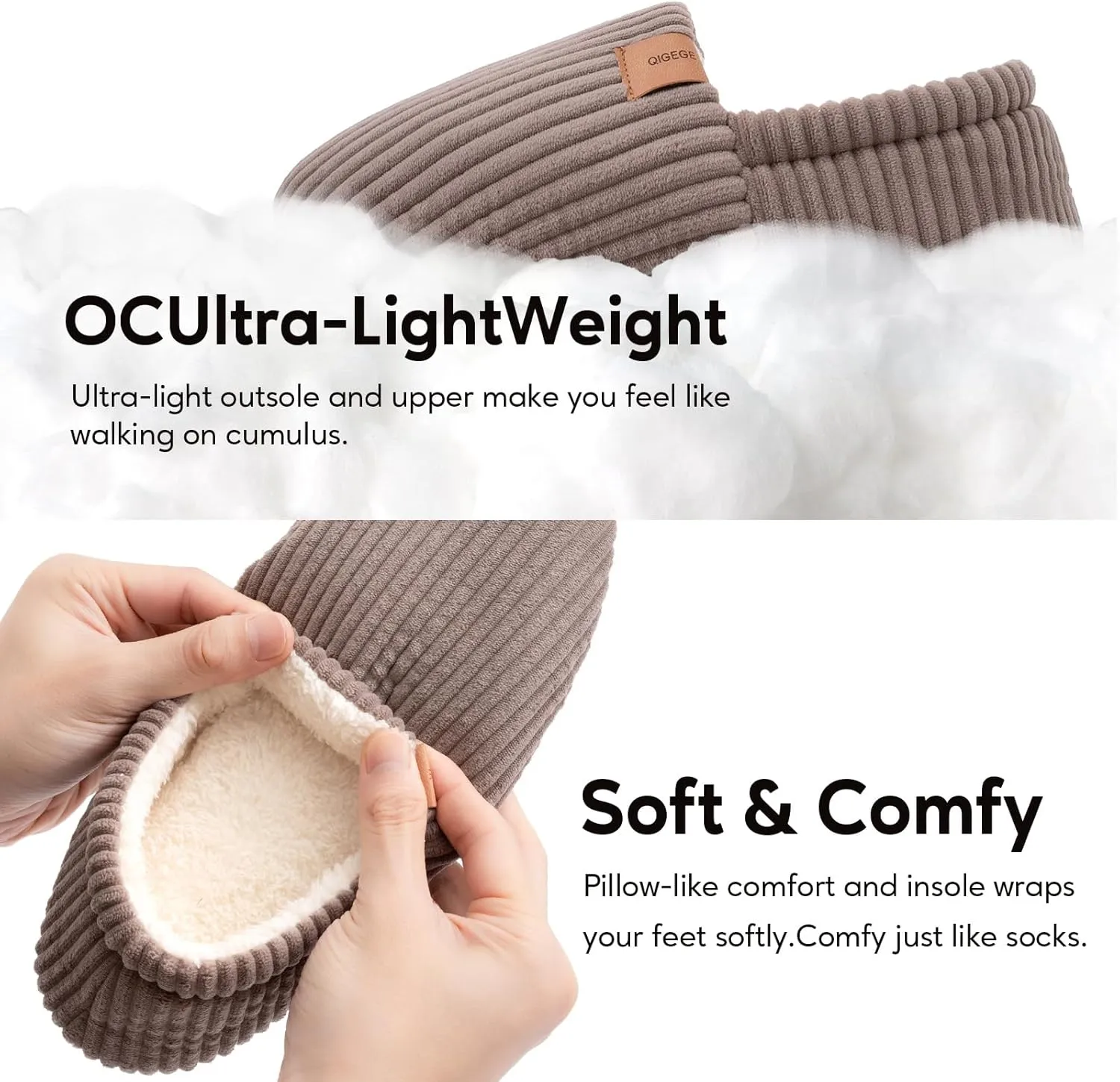 QIGEGE Women’s Soft Full Slippers Memory Foam House Bedroom Corduroy Lightweight House Shoes Cozy Loafer Slide Comfy Trendy Gift Slippers