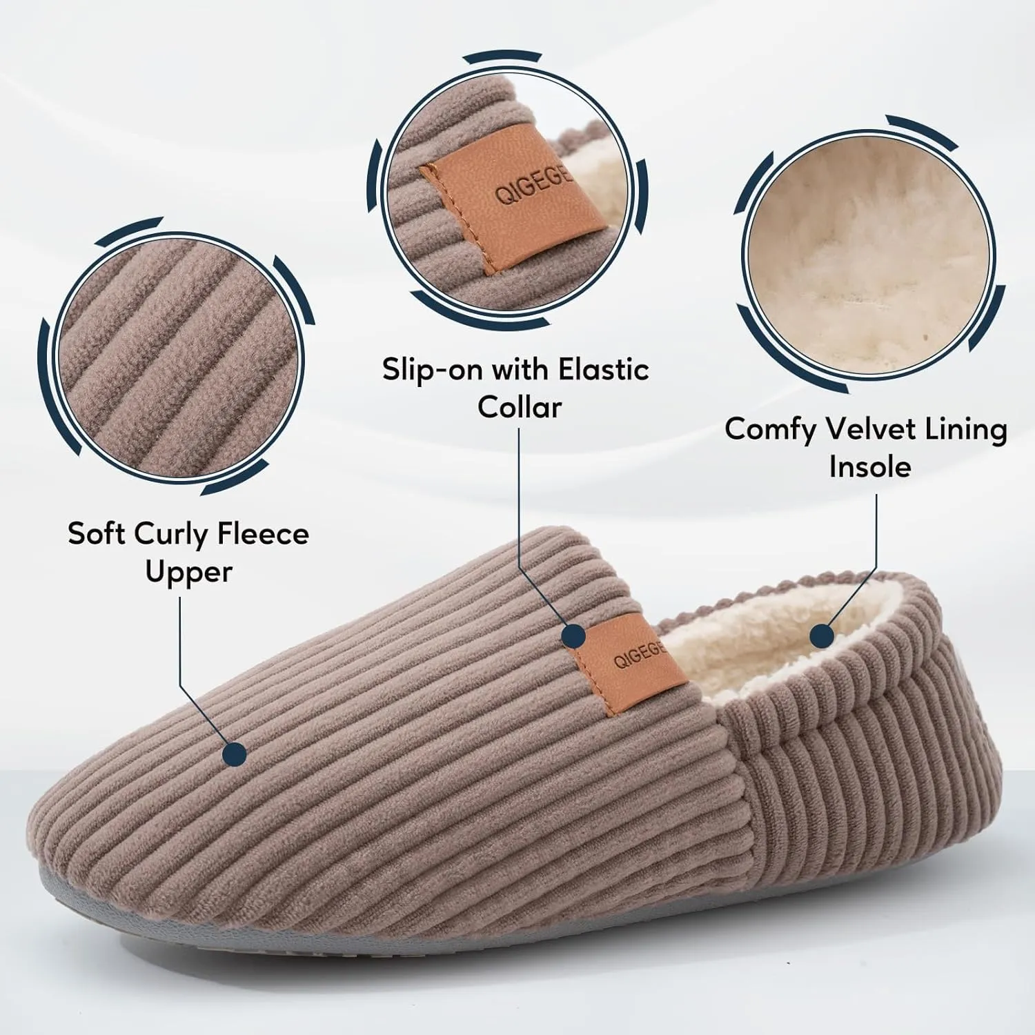 QIGEGE Women’s Soft Full Slippers Memory Foam House Bedroom Corduroy Lightweight House Shoes Cozy Loafer Slide Comfy Trendy Gift Slippers