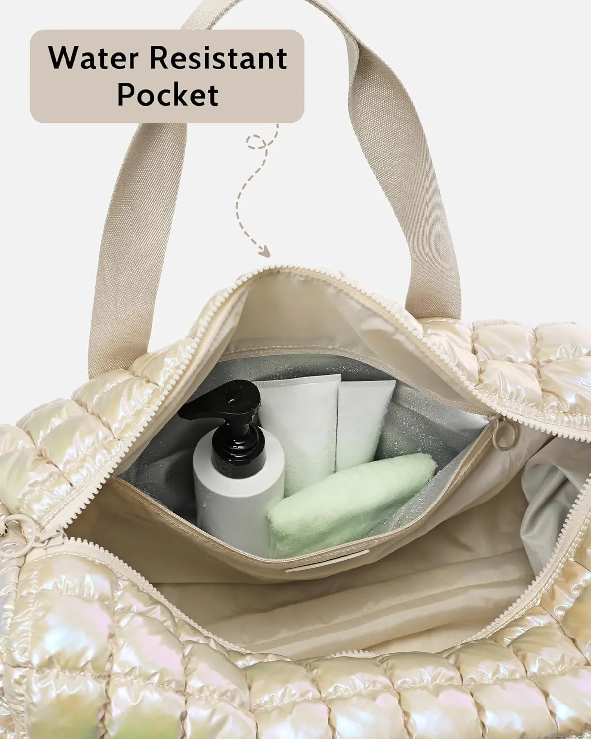 Quilted Duffel Bag for Women, Puffer Gym Duffle Bag with Shoe Compartment Lightweight Large Crossbody Sport Travel Bag Tote Beige Mermaid