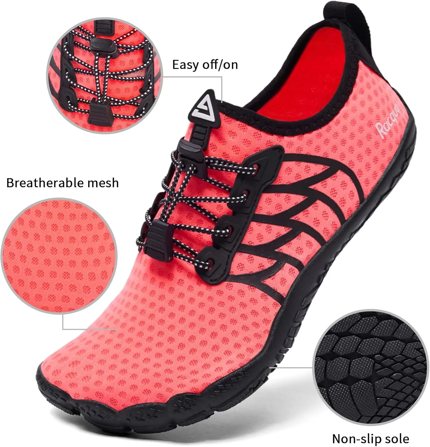 Racqua Water Shoes Quick-Dry Swim Shoes Breathable Lightweight Beach Shoes Pool Barefoot Aqua for Women Men