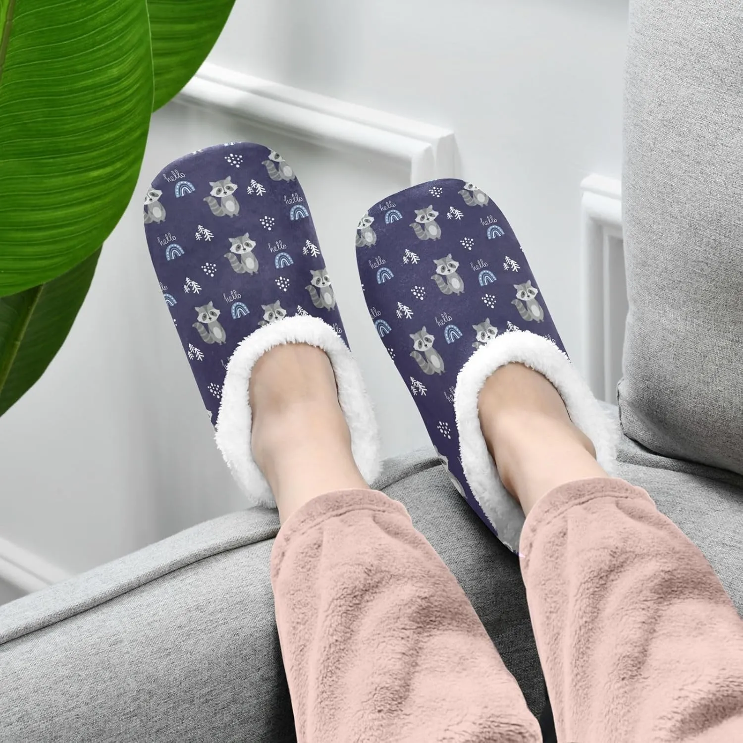 Rainbow Raccoon Tree Indoor House Slippers Spa Winter Slipper Home Slippers Soft Memory Foam Slipper Non Slip for Travel Hotel Bedroom Shoes M